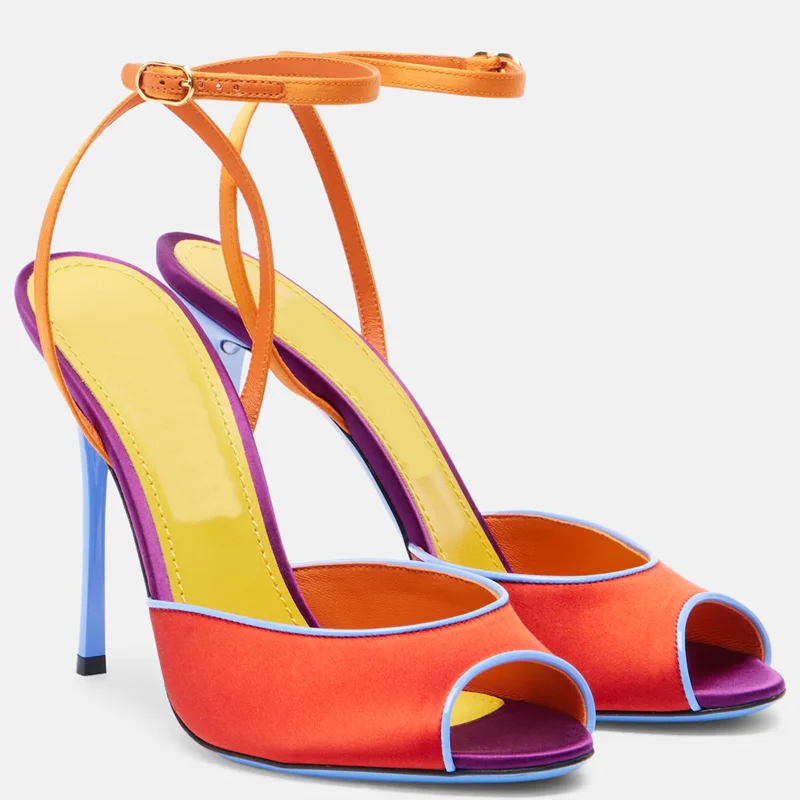 Peep Toe Heels - Satijn gemengde kleuren peep toe sandalen