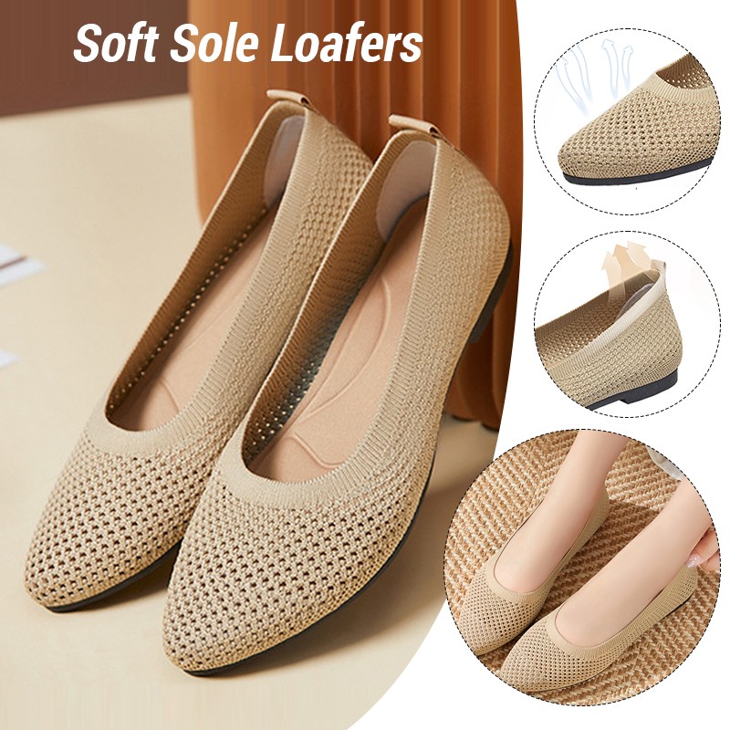 Ballet Flat Women - Vrouwen Platte Schoenen Gebreide Loafers Zachte