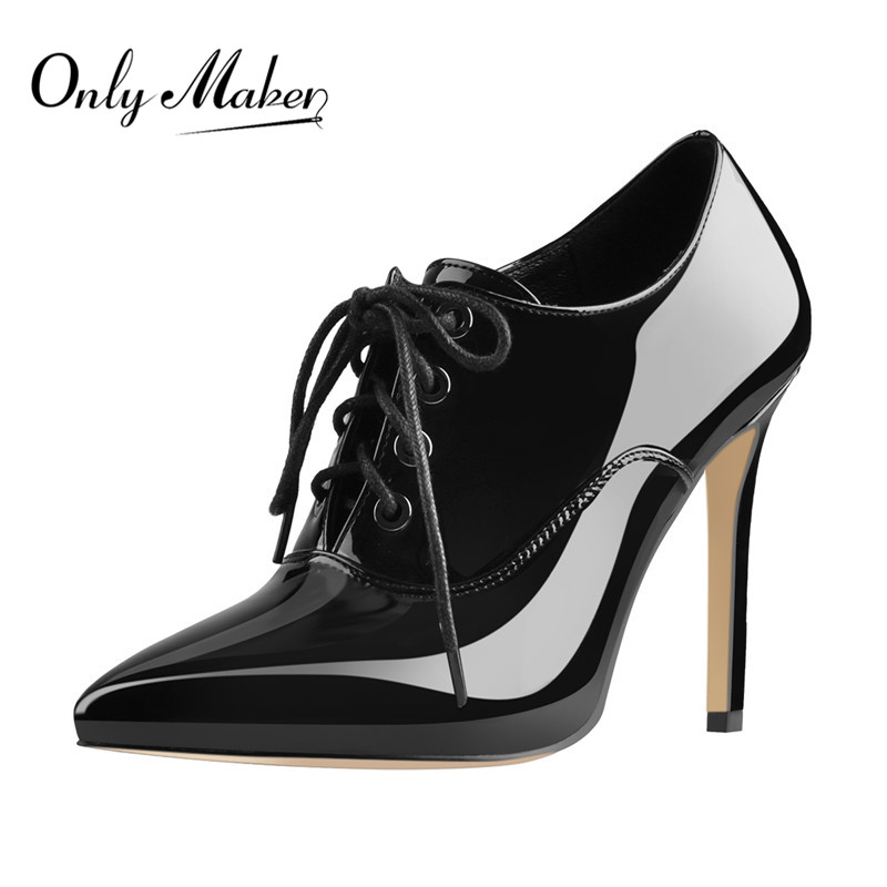 Court Heel Pointed - Onlymaker Vrouwen Lace Up Vintage Hoge