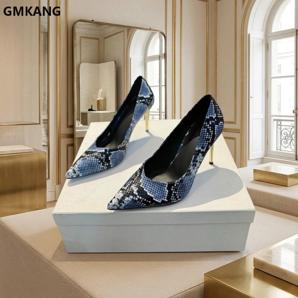 Court Heel Pointed - Dames pumps met slangenprint, spitse neus,