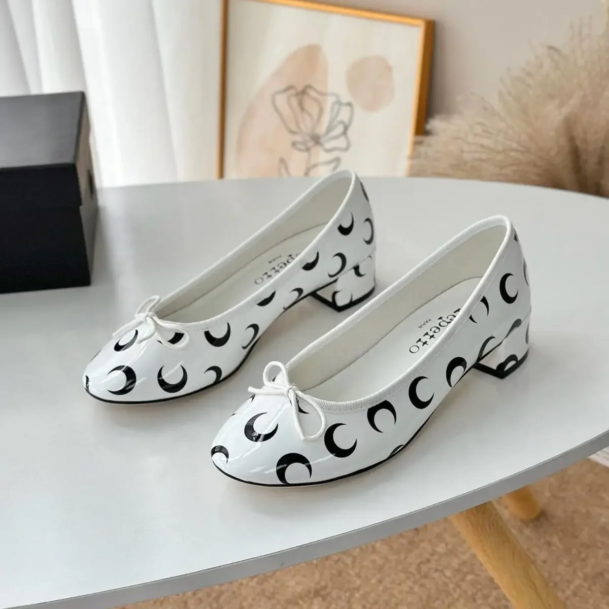 Ballet Flat Women - Ballerina's met maanprint, ronde neus, kleurblokken,