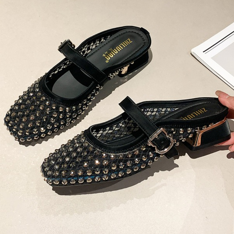 Mule Slip On - Mesh Strass Dikke Hak Muilezels Slippers