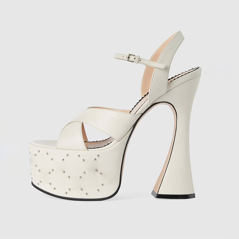 Women'S Shoes Water Resistant - Modieuze Witte Zwarte Gesp Hoge Hak