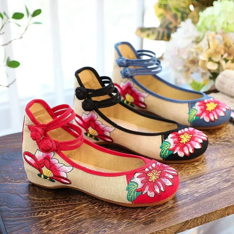 Ballet Flat Women - Vrouwelijke wedges met geborduurde stoffen schoenen