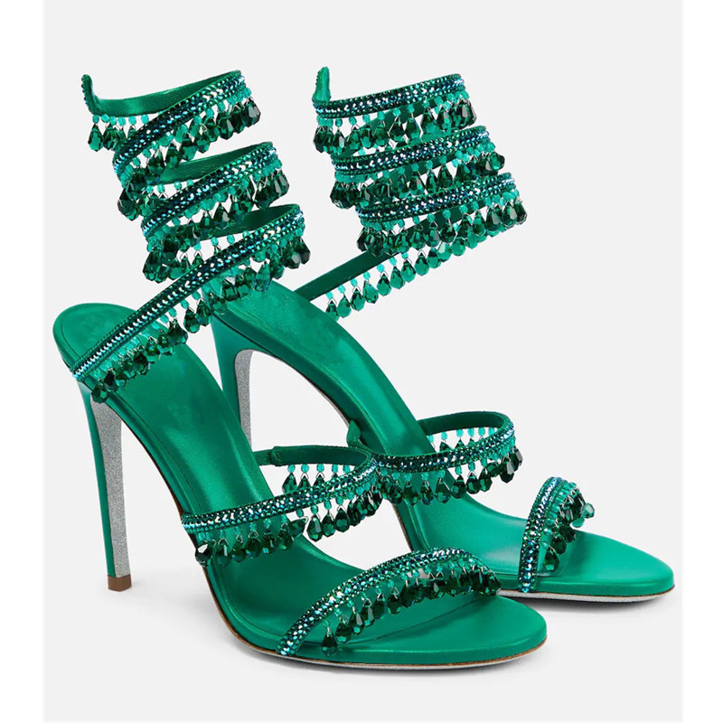 Sexy groene kristallen stilett - Ankle Strap Heels recensie en prijs