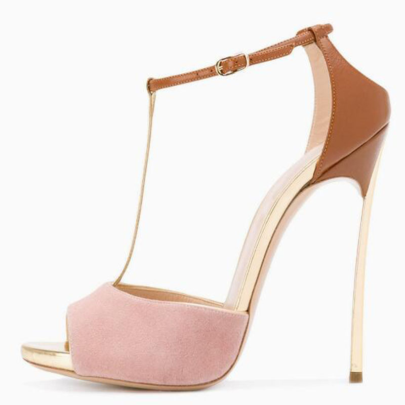 Gouden Zwarte Patchwork T-riem - Peep Toe Heels recensie en prijs